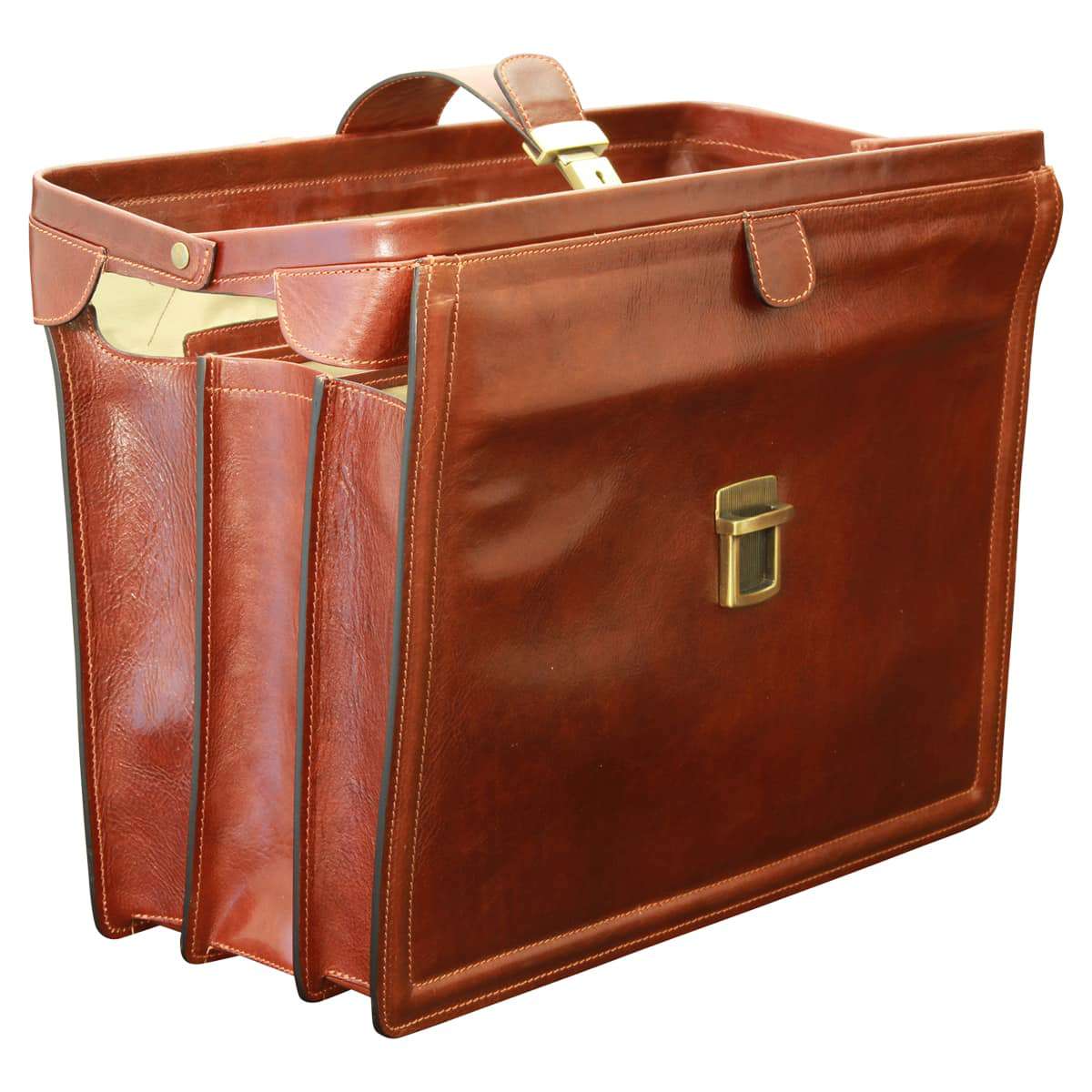 Leather Briefcase with 3 compartments - Brown-1