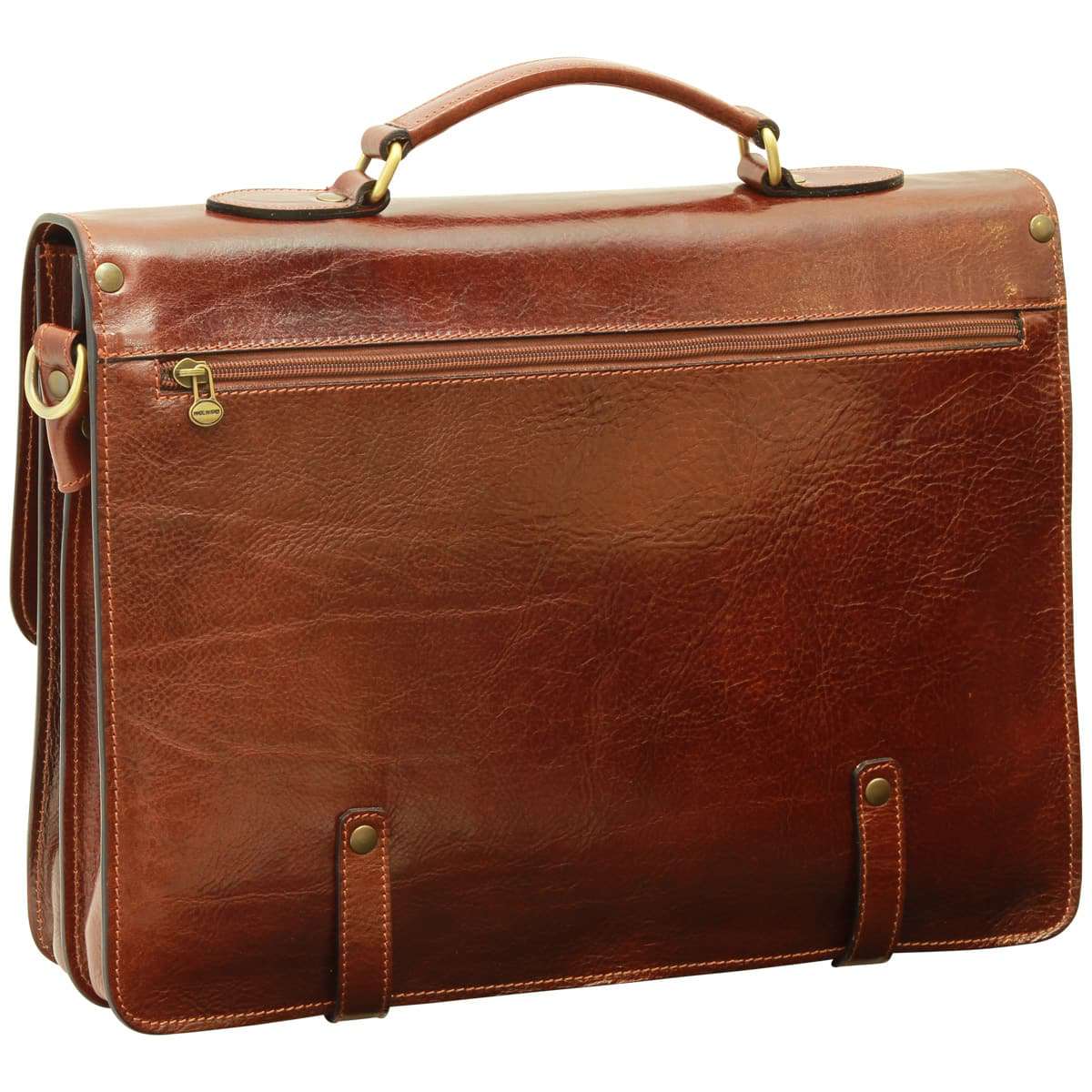 Leather Briefcase with buckle closures - Brown-1