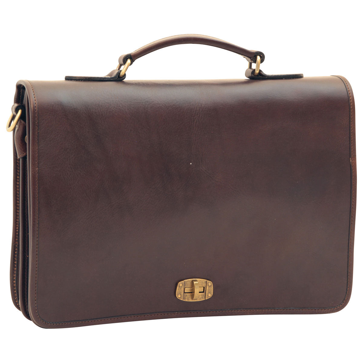 Cowhide Leather Full length Flap Briefcase - Dark Brown-0