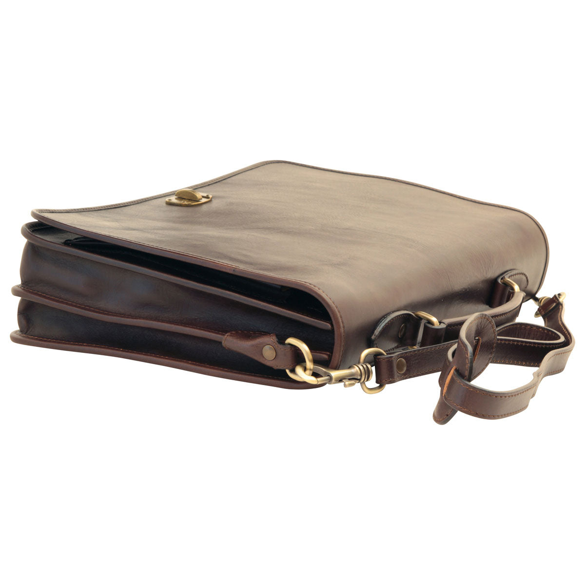 Cowhide Leather Full length Flap Briefcase - Dark Brown-1