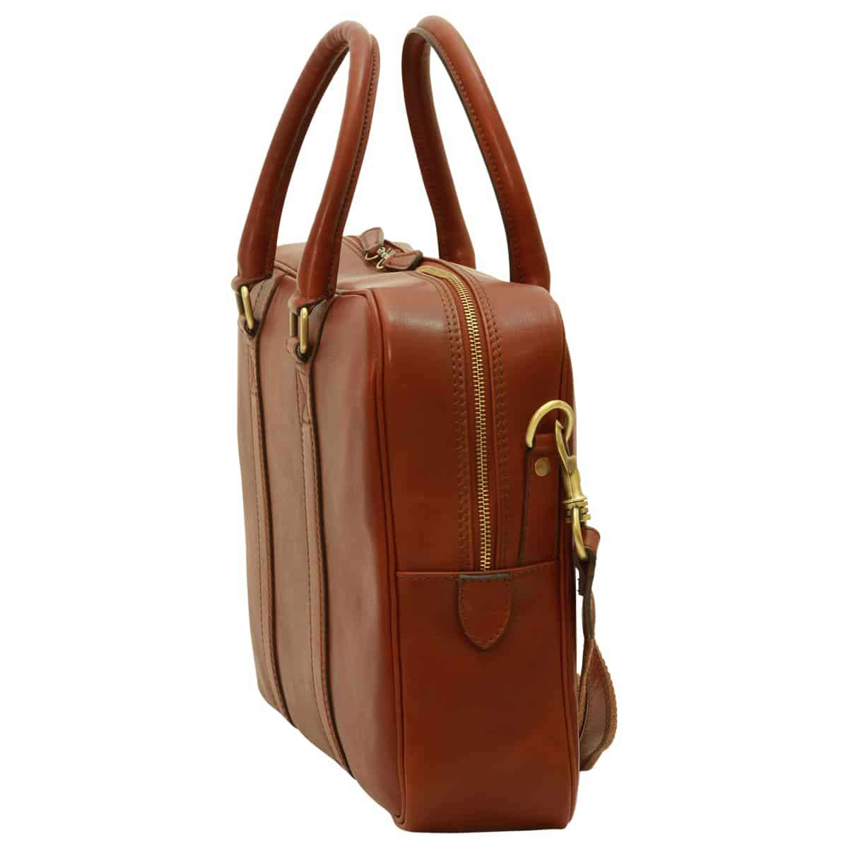 Soft Calfskin Leather Briefcase - Mahogany Brown-1