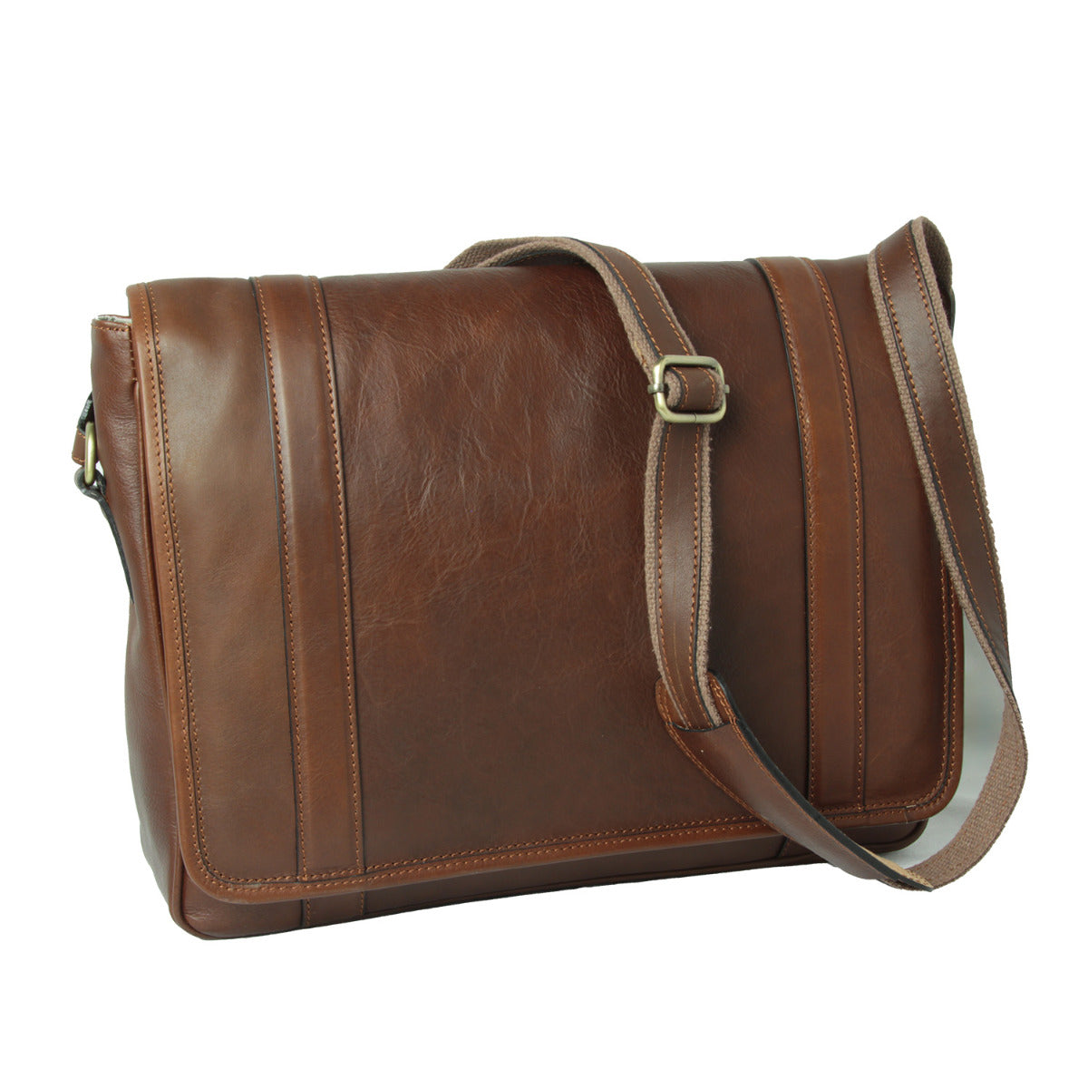 Soft Calfskin Leather Messenger Bag - Chestnut-0