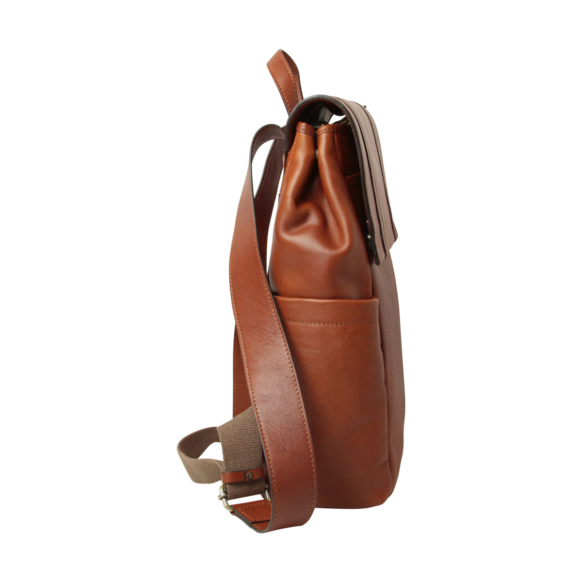 Soft Calfskin Leather Laptop Backpack with backside troller strap -TEAK-1