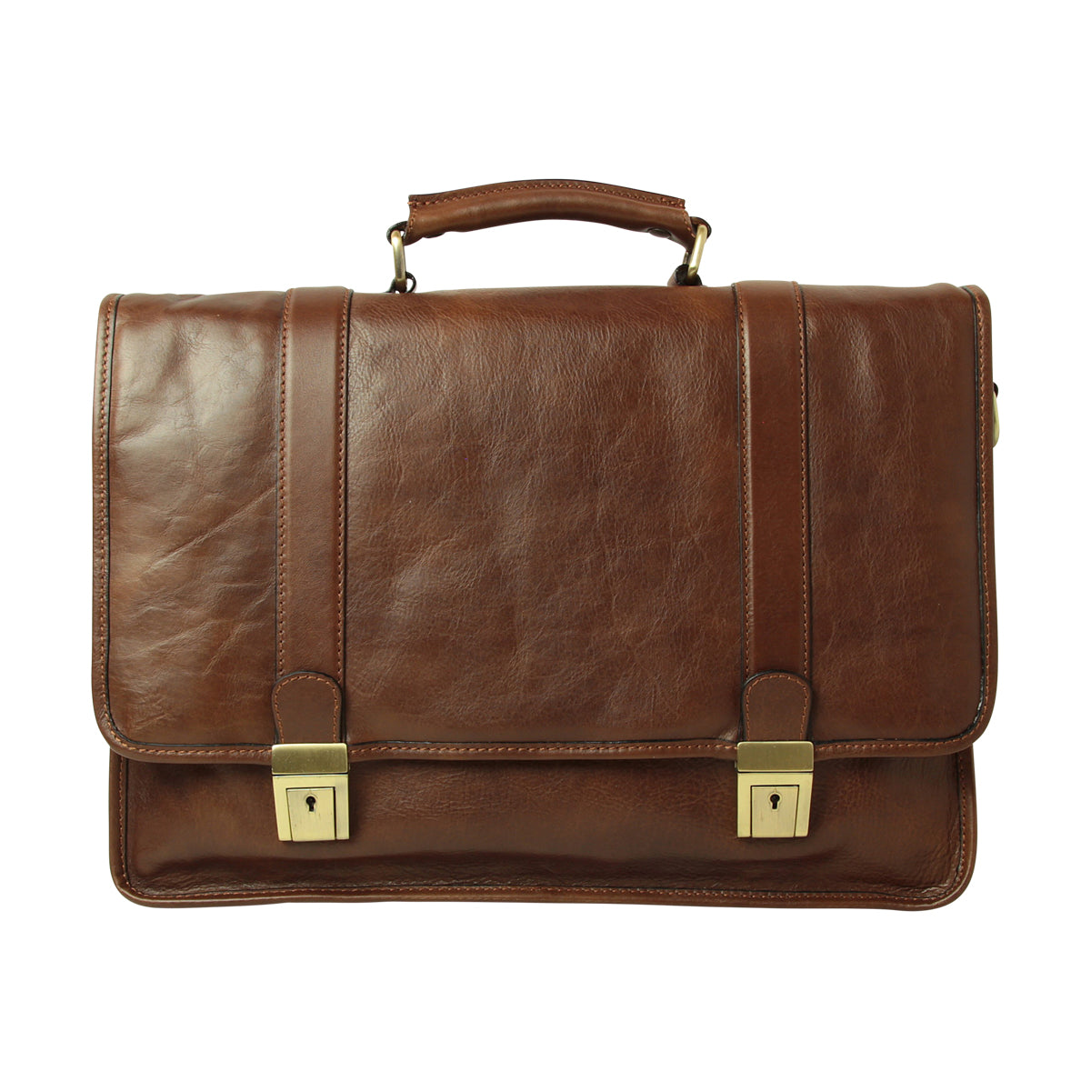 Calfskin Leather Briefcase-Chestnut-0