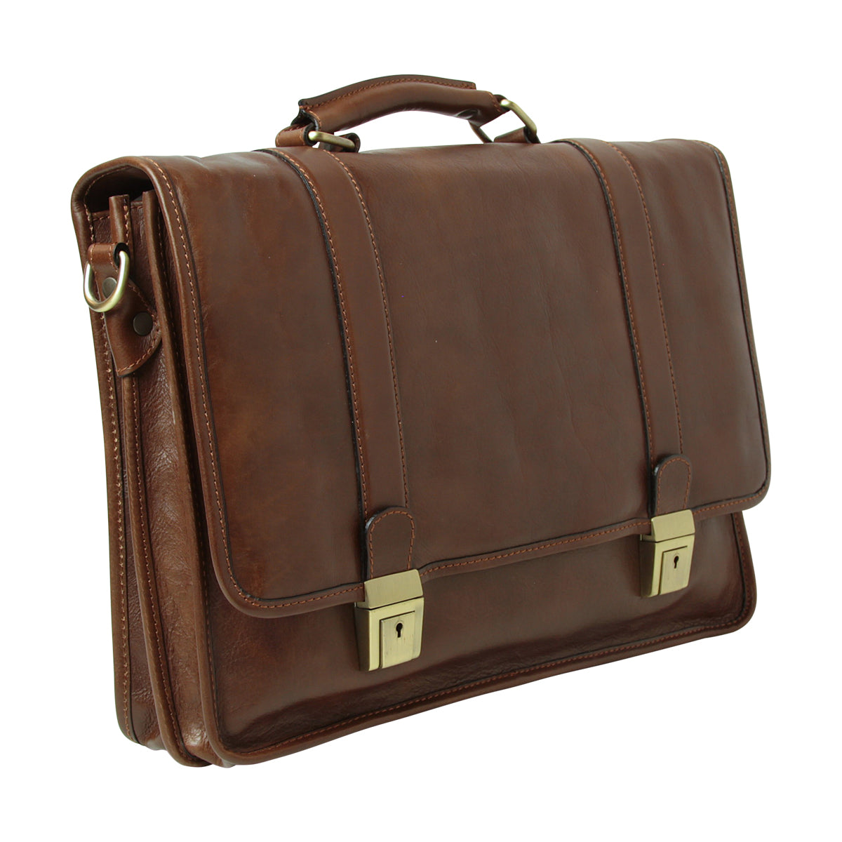 Calfskin Leather Briefcase-Chestnut-1
