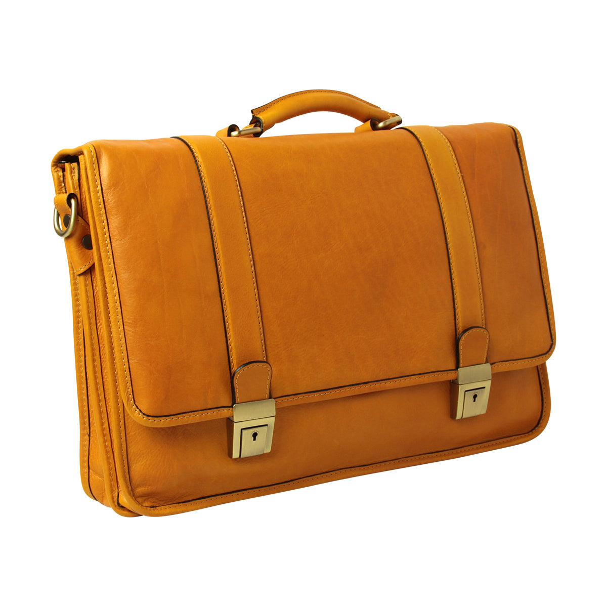 Soft Calfskin Leather Briefcase-Ochre-0