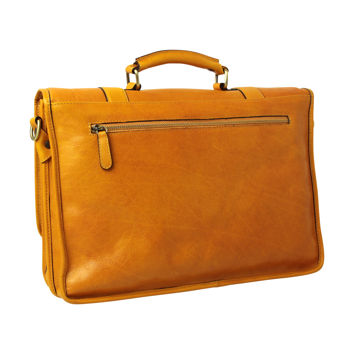 Soft Calfskin Leather Briefcase-Ochre-1