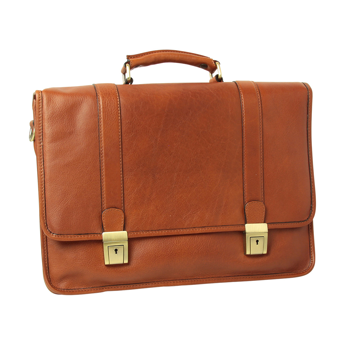 Calfskin Leather Briefcase-Teak-0