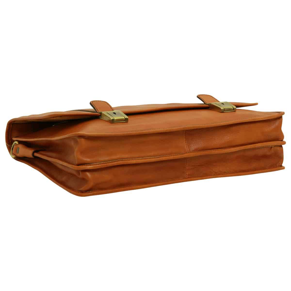 Soft Calfskin Leather Briefcase with shoulder strap - Gold-1