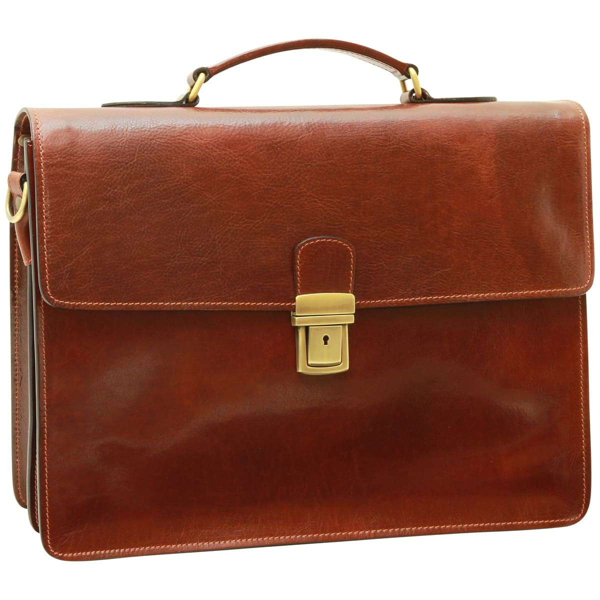 Leather Laptop Briefcase - Brown-0