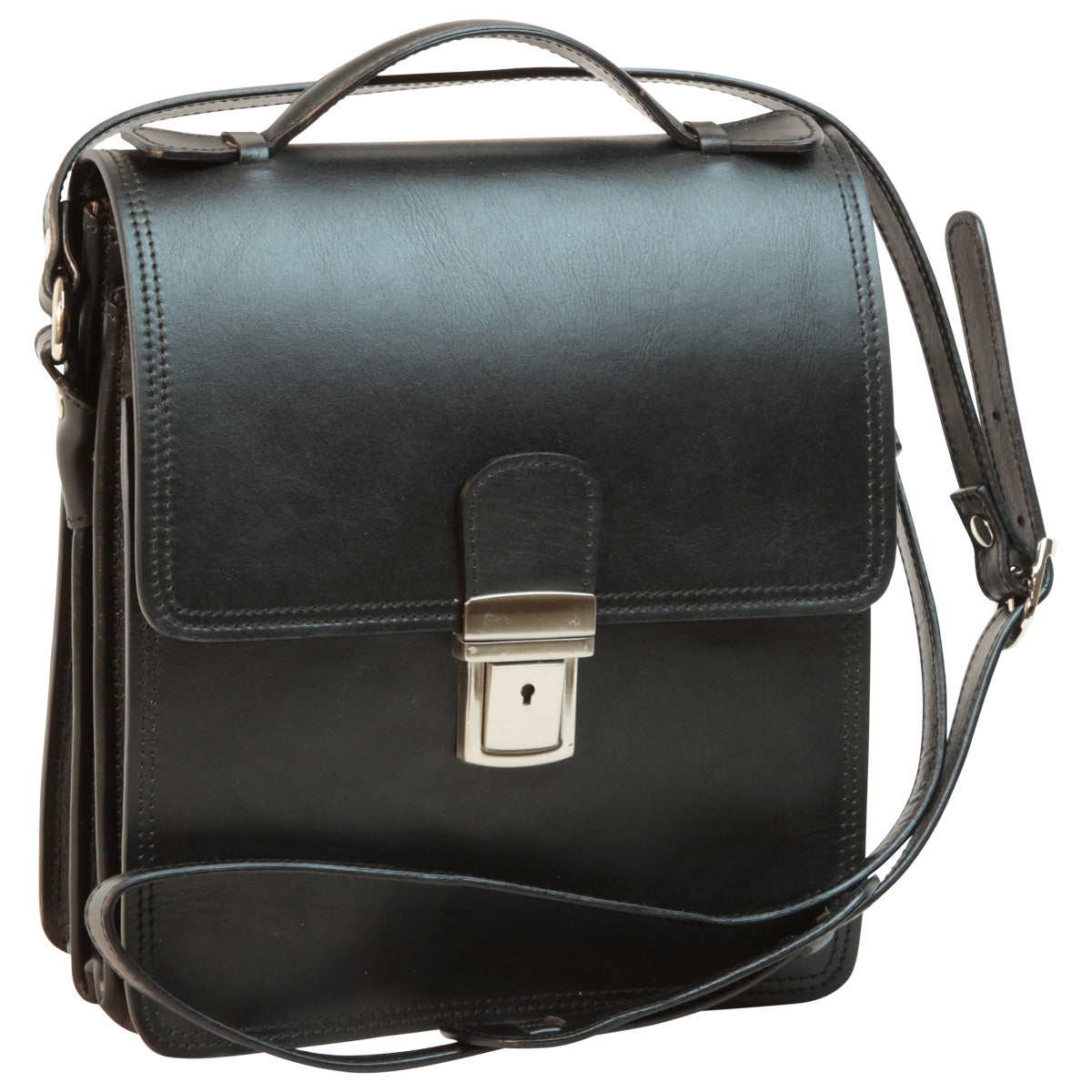 Leather Cross Body Satchel Bag - Black-0