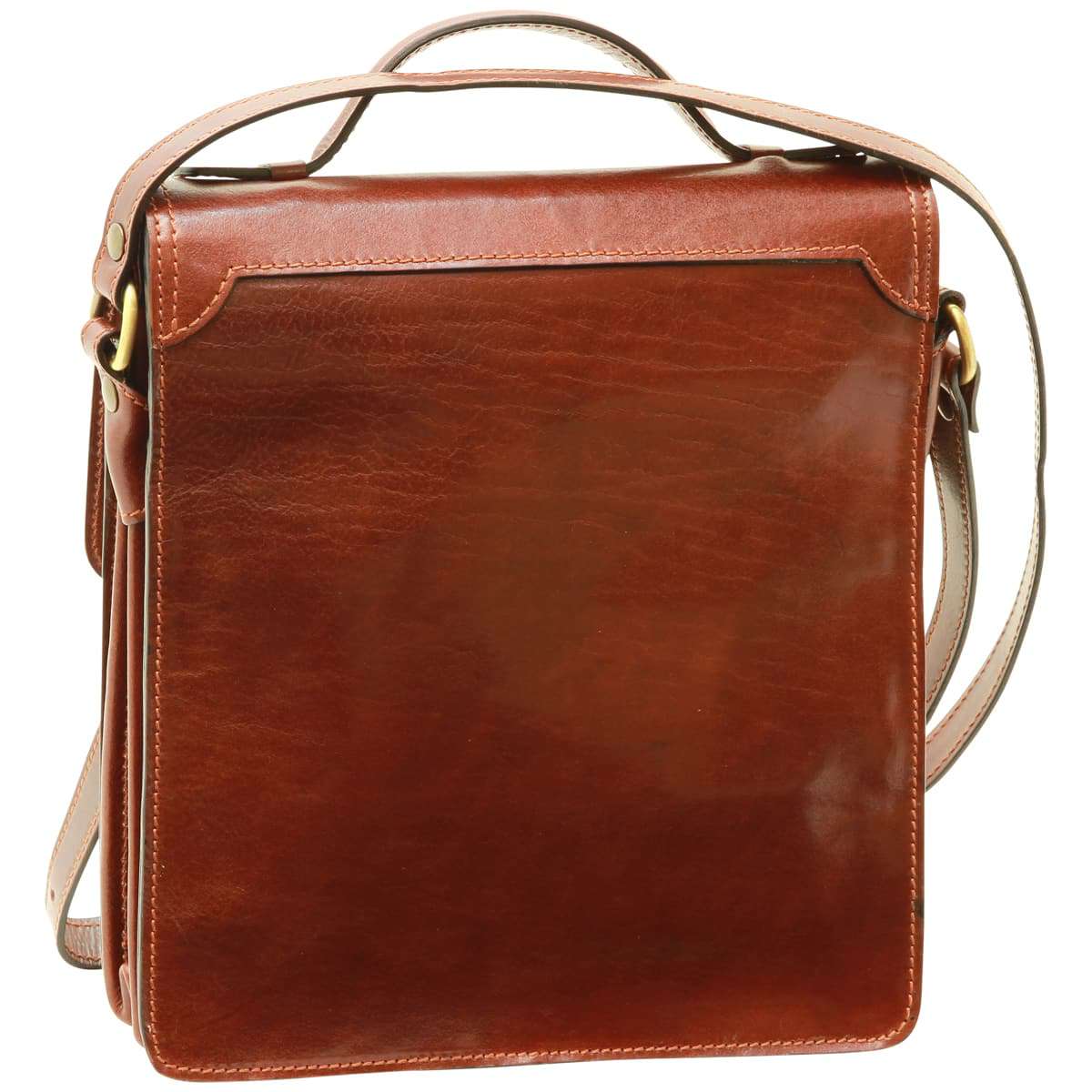 Leather Cross Body Satchel Bag - Brown-1