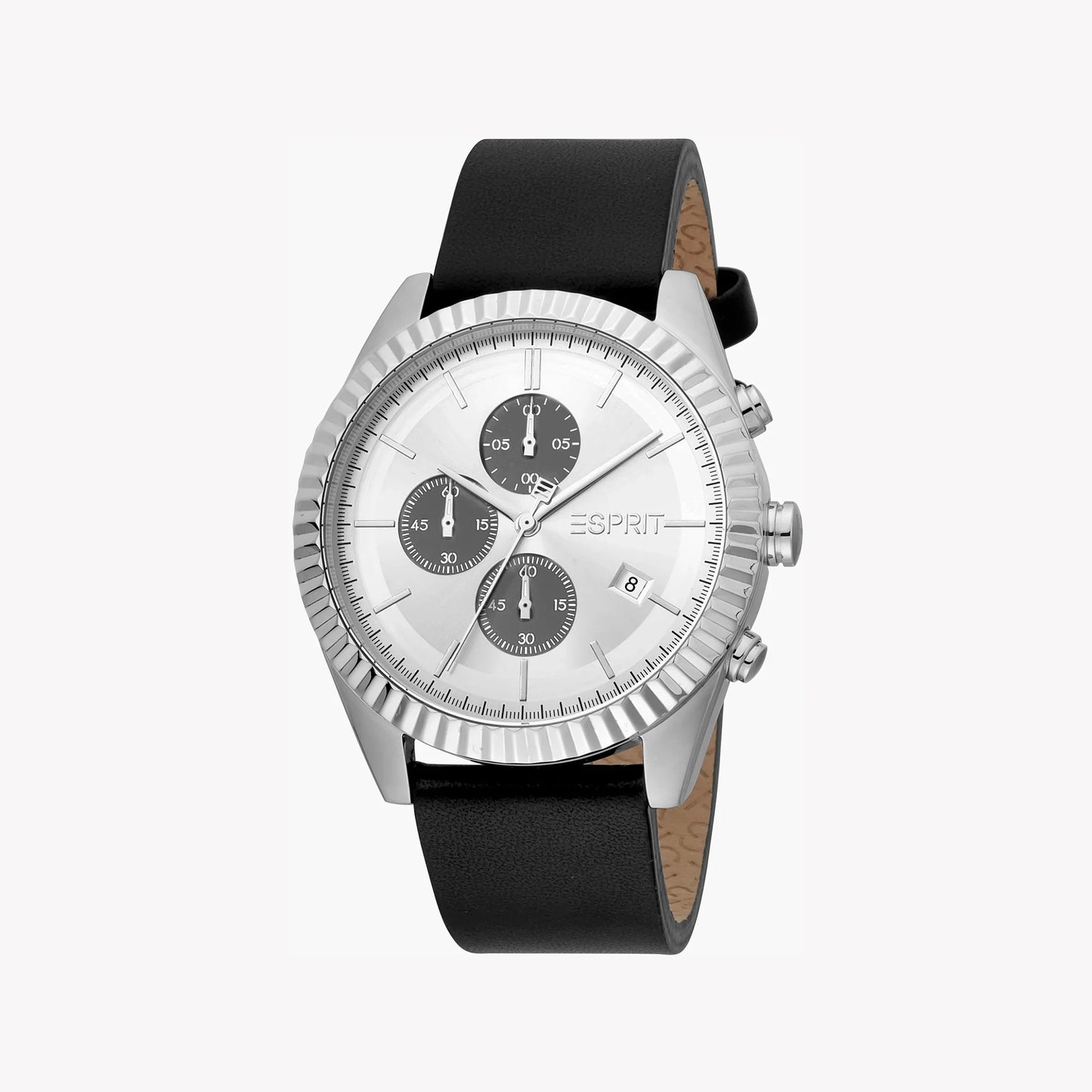 Esprit Men's Black Leather Watch, Silver Dial | ES1G211M0035-0