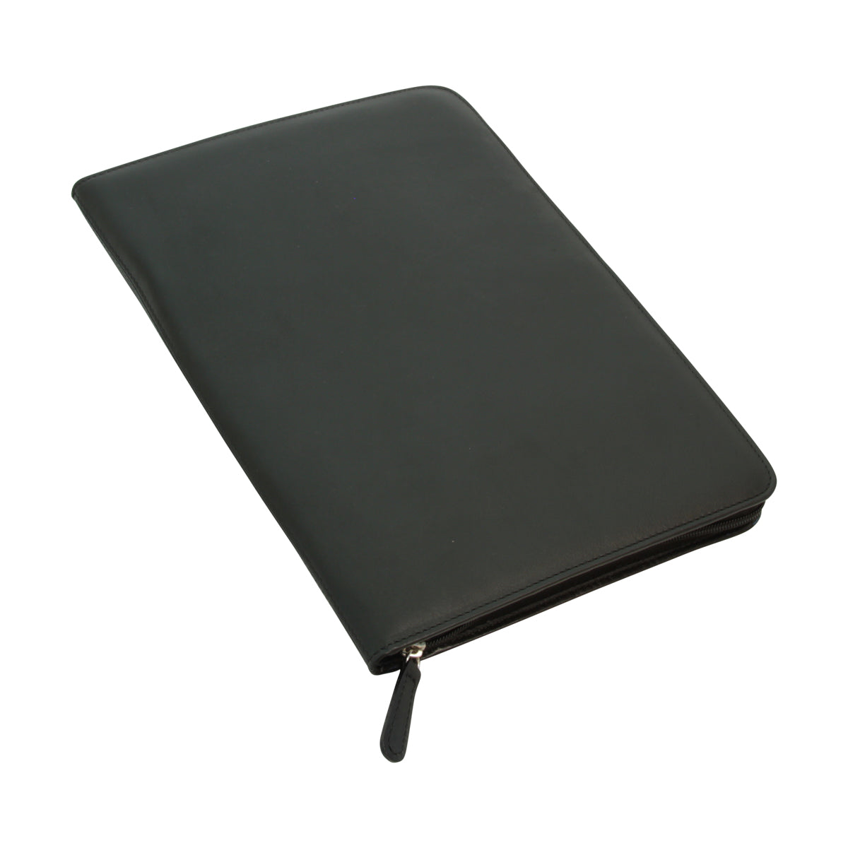 Calfskin Leather document case with zip pocke.- Black-0