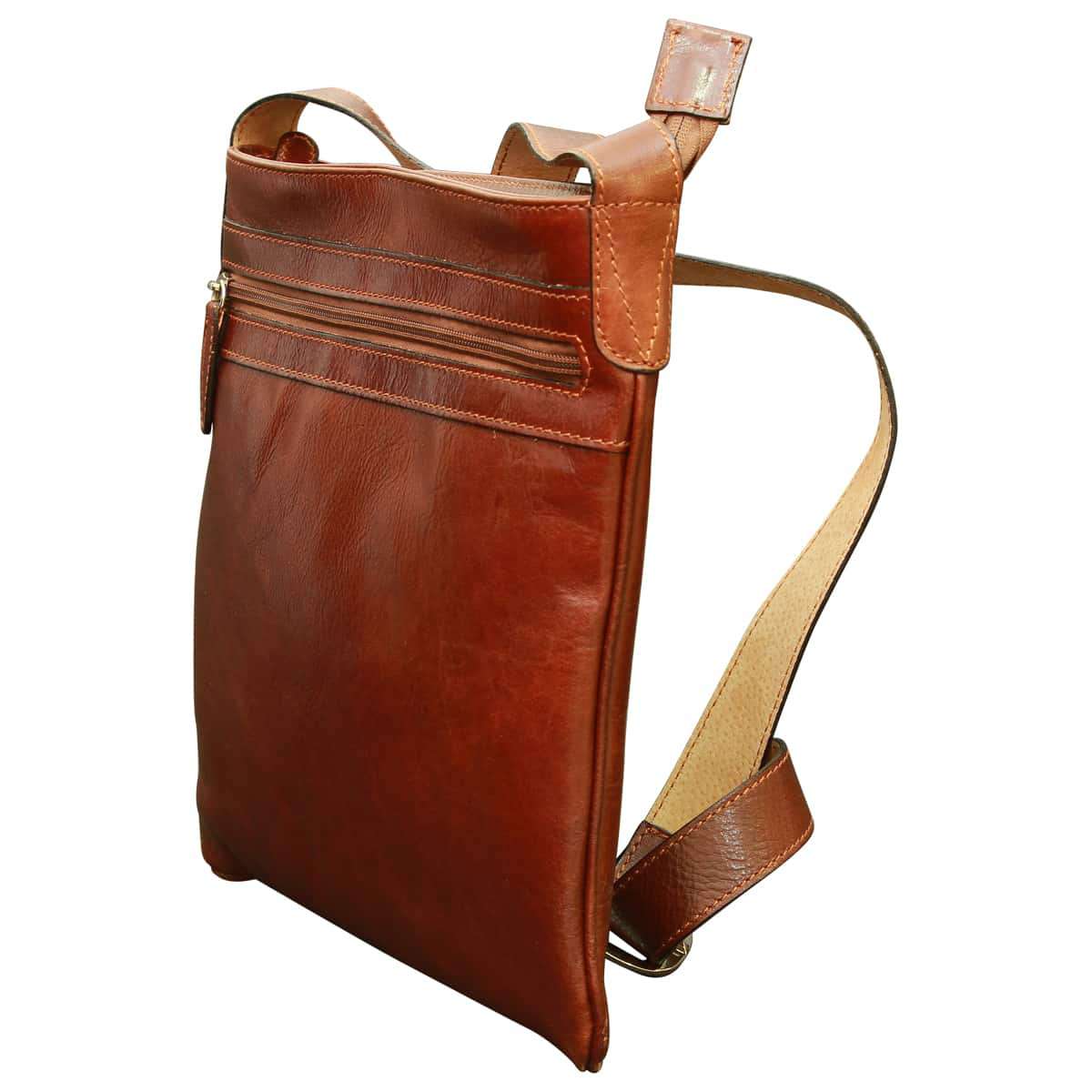 Leather Cross Body Bag - Brown-1