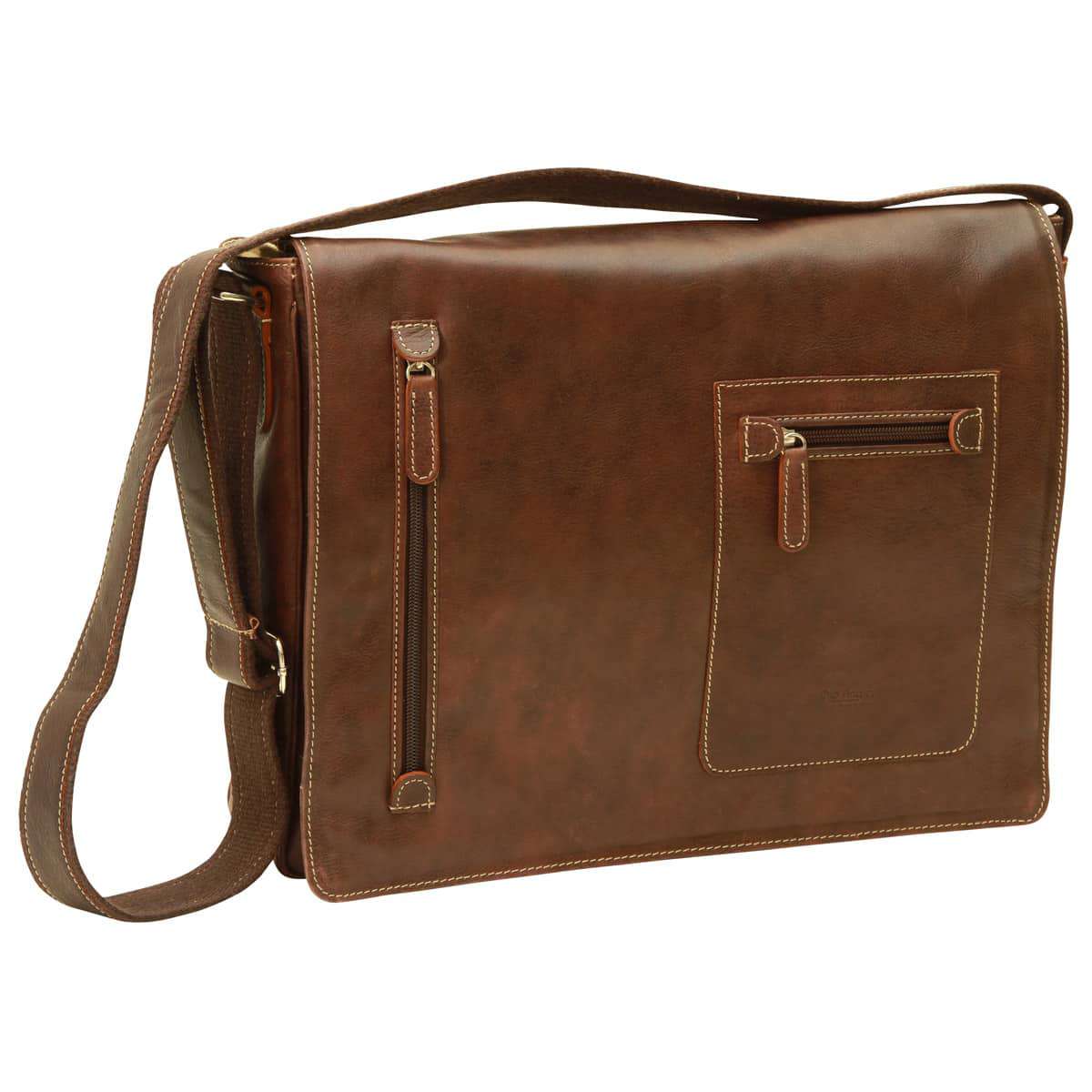 Oiled Calfskin Leather Messenger Bag - Chestnut-0