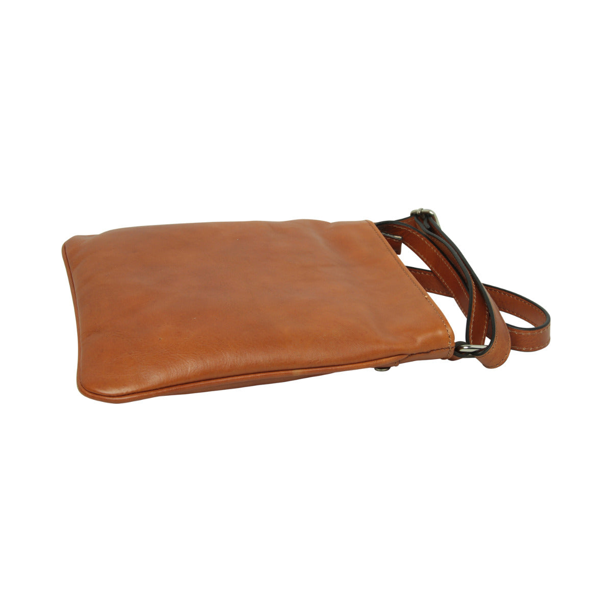 Leather Cross Body Bag with zip pocket - Brown-1