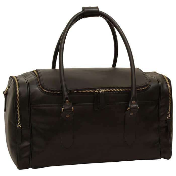 Round Metal Zip Leather Travel Bag - Black-0