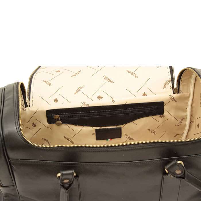 Round Metal Zip Leather Travel Bag - Black-1