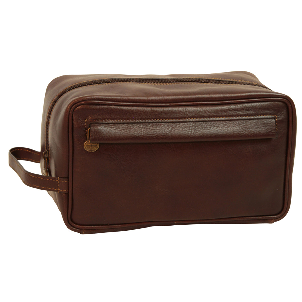 Full-grain calfskin leather beauty case - Dark brown- 078989TM-0