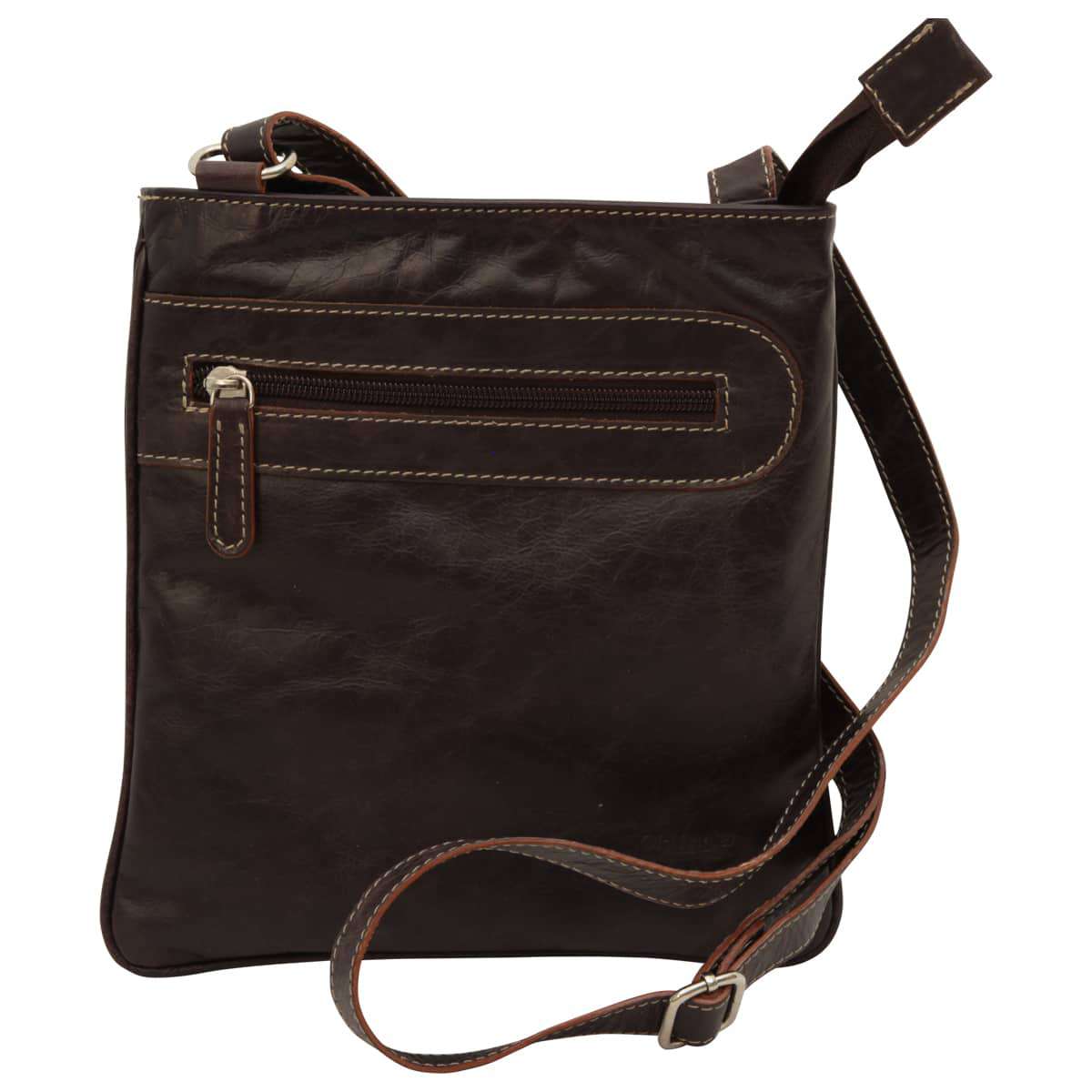 Leather cross body bag with zip pocket - Dark Brown-0