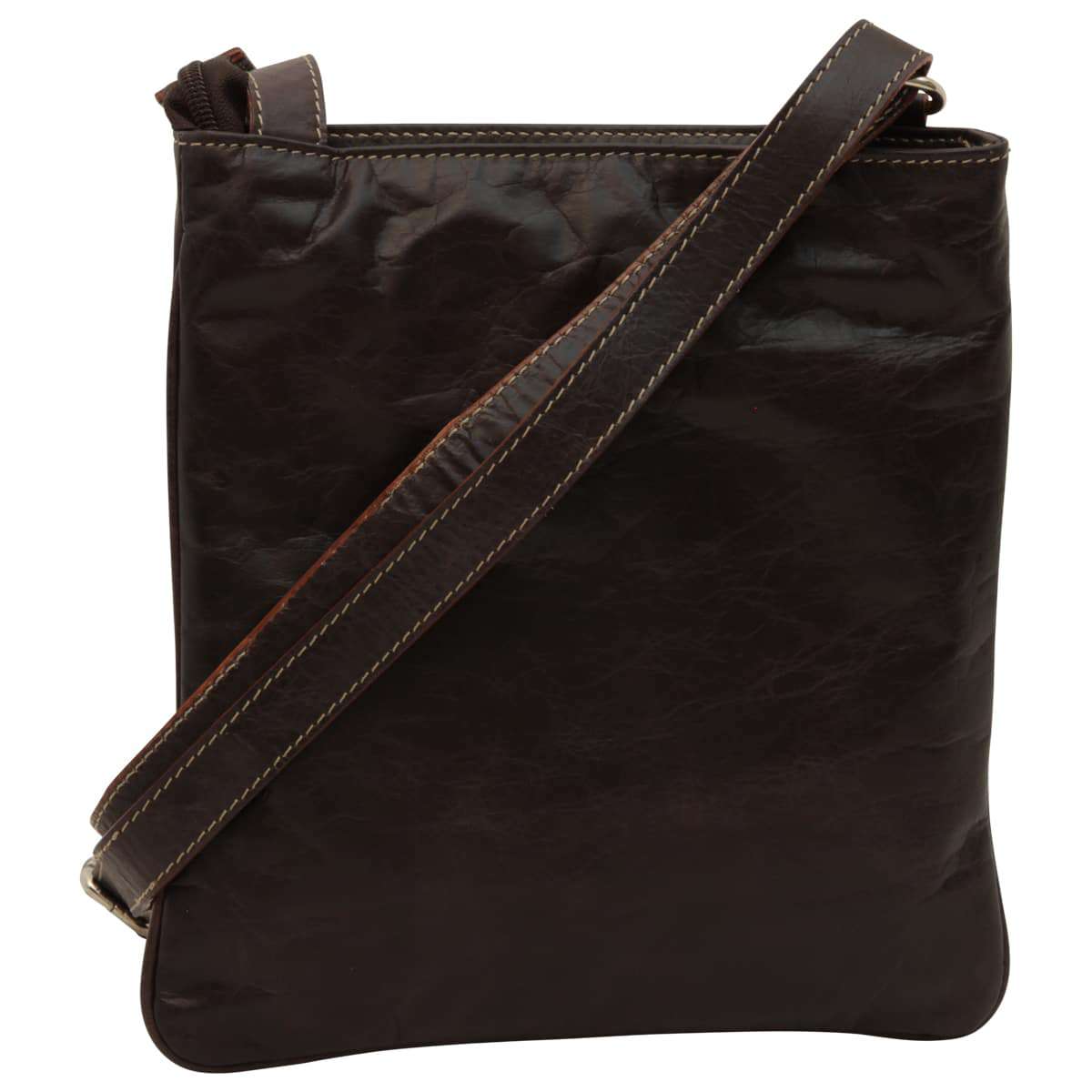 Leather cross body bag with zip pocket - Dark Brown-1