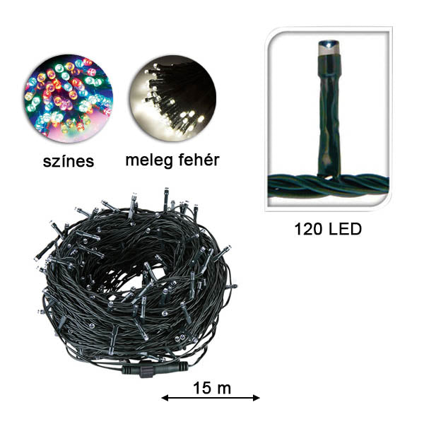 LED light string in selectable size and color - 120 LEDs - warm white-0