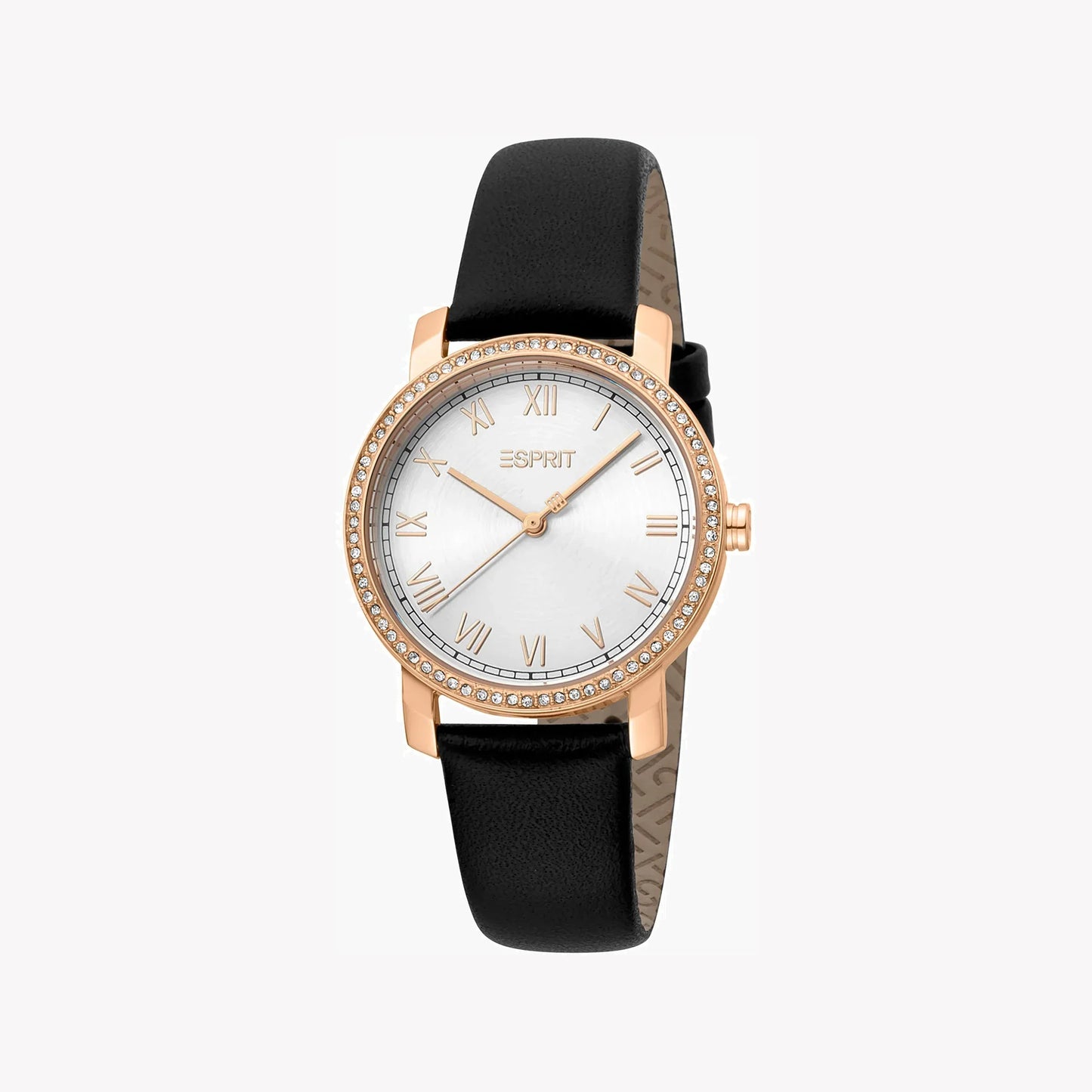 Esprit Women's Black Leather Watch, Silver Dial | ES1L046M0035-1