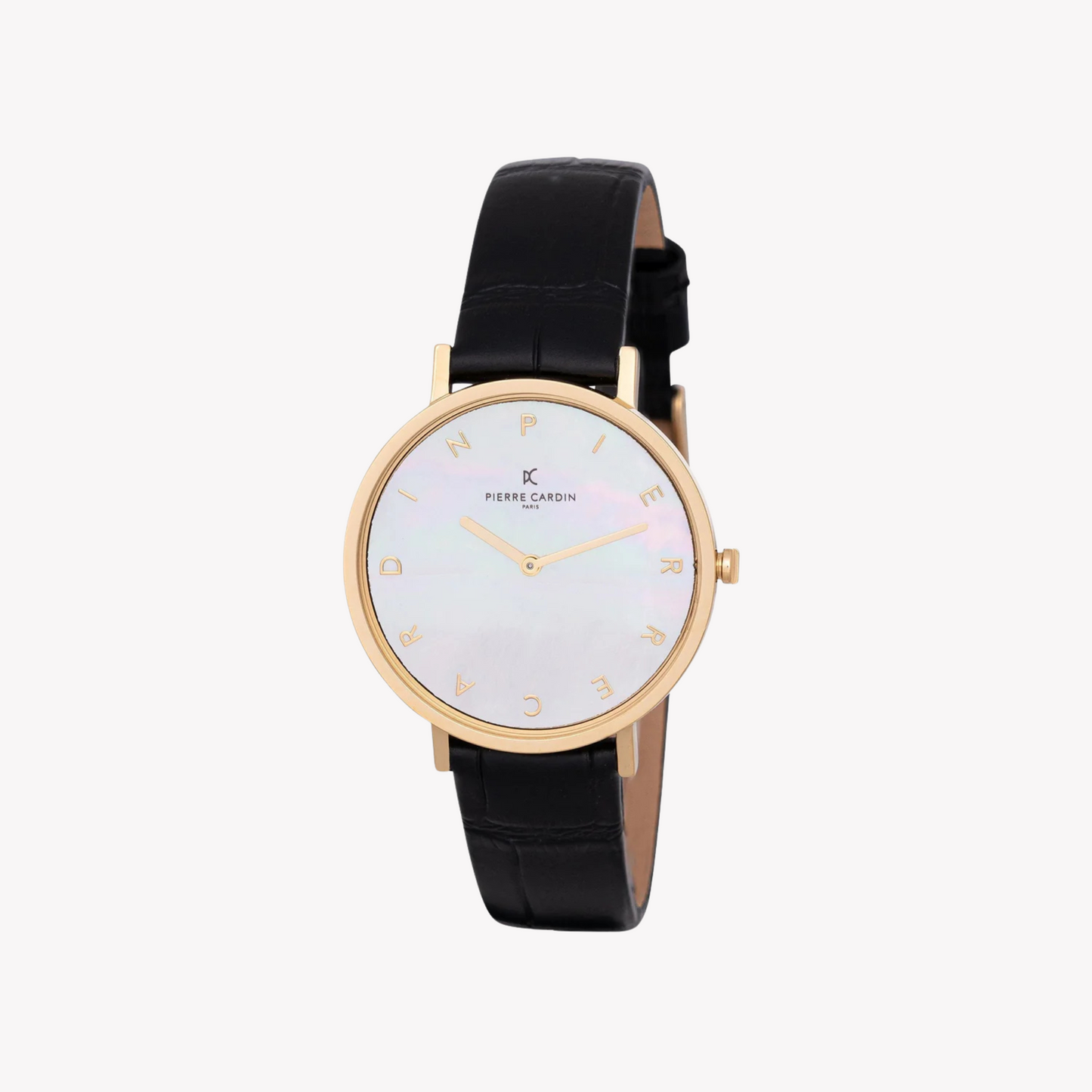 Pierre Cardin Women's Gold Metal Watch, Black Leather | CBV.1129-0