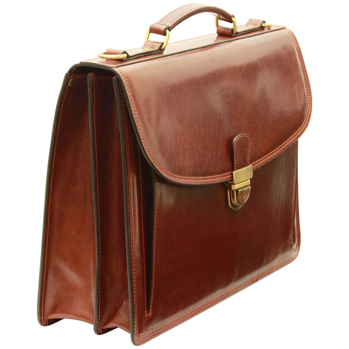 Briefcase with leather shoulder strap - Brown-1