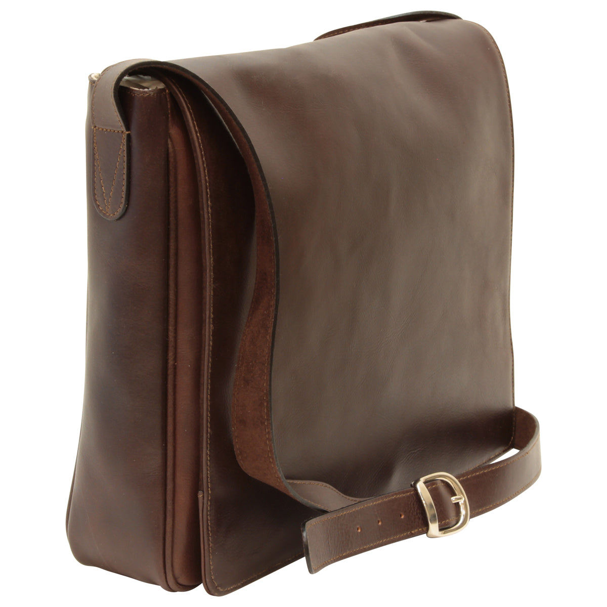 Cowhide leather messenger bag - Dark Brown-1