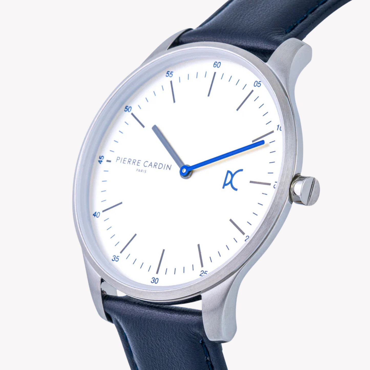 Pierre Cardin Men's Silver Watch, Blue Leather Band | CBA.4001-1