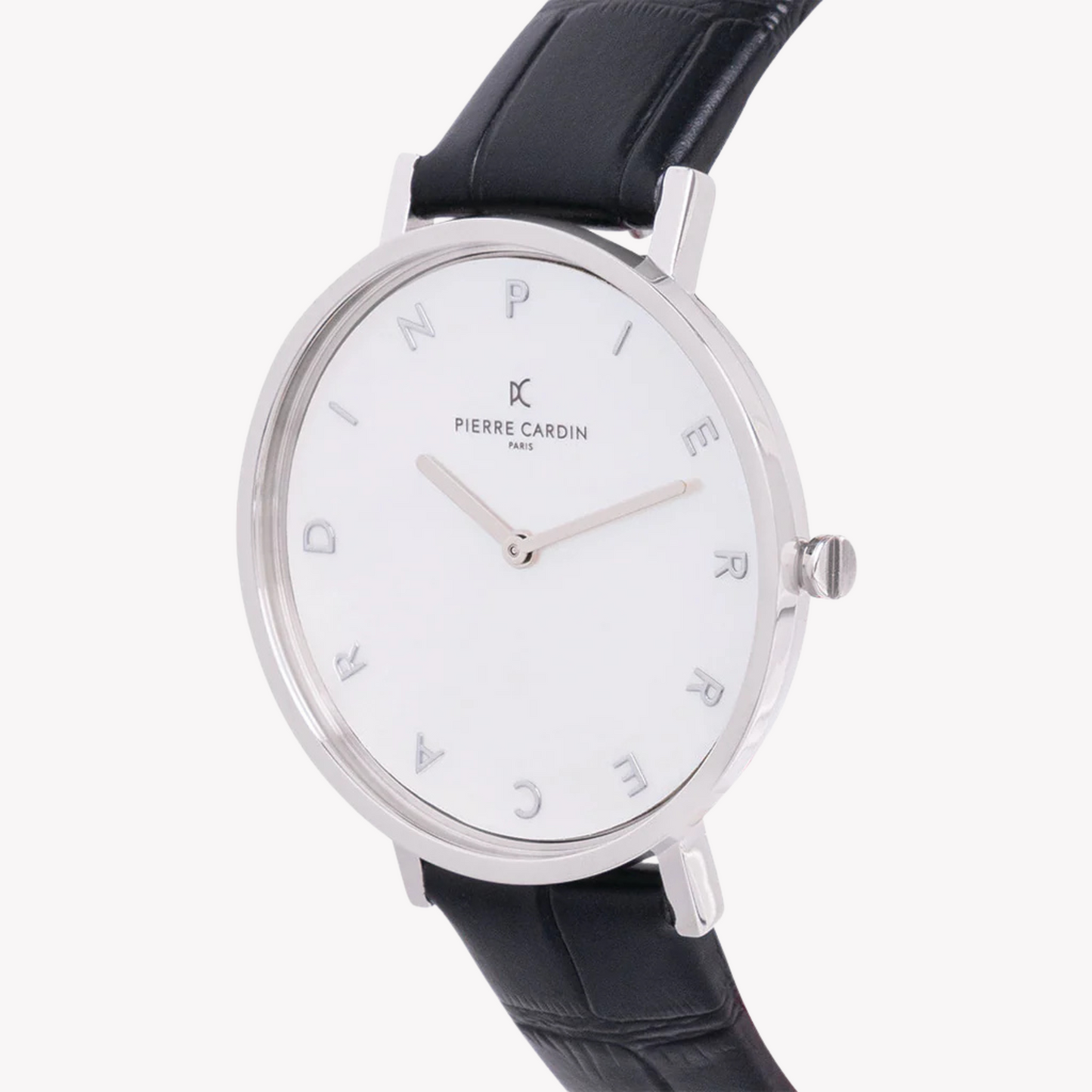 Pierre Cardin Women's Silver Watch, Black Leather Band | CBV.1128-1