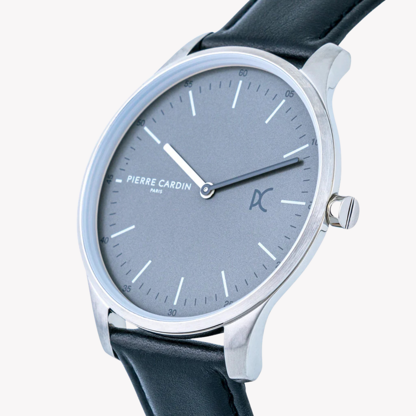 Pierre Cardin Men's Black Leather Watch, Gray Dial | CBA.4003-1