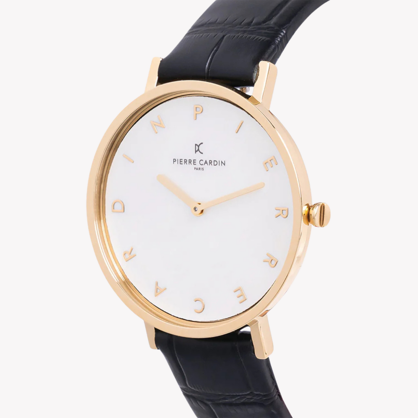 Pierre Cardin Women's Gold Metal Watch, Black Leather | CBV.1129-1