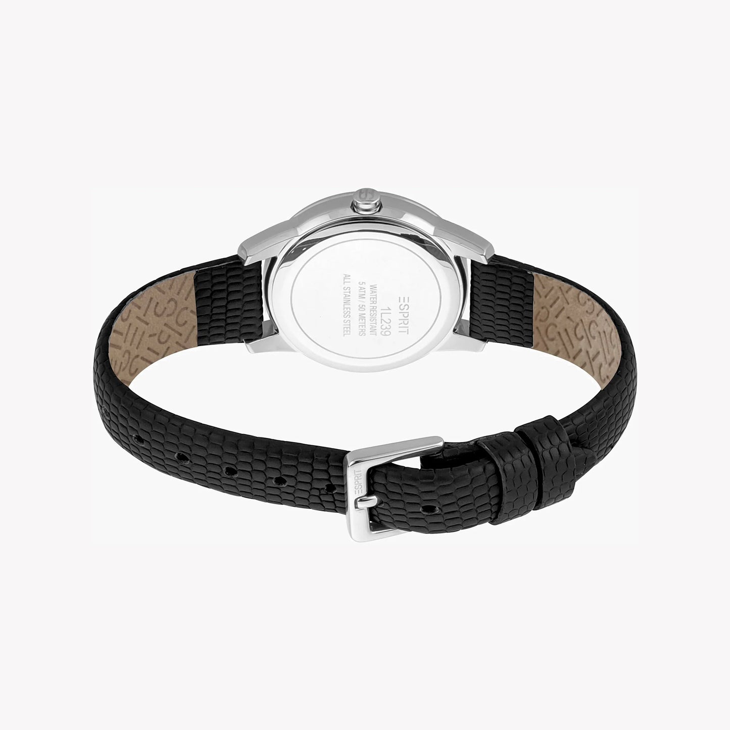 Esprit Women's Black Leather Watch, Silver Dial | ES1L192M0015-2