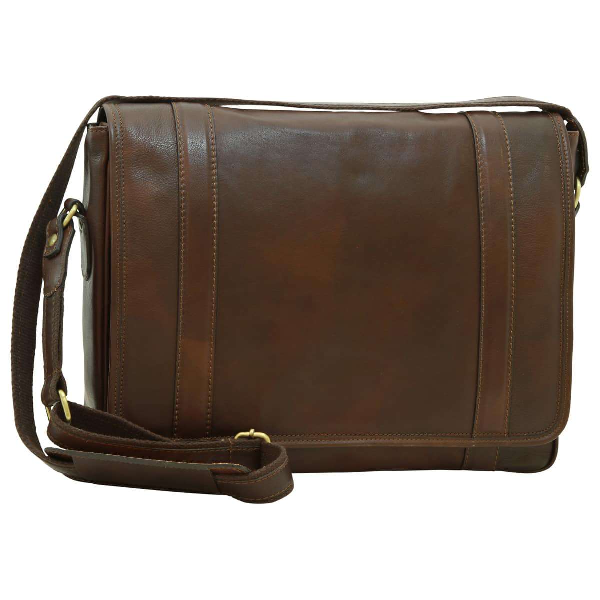Soft Calfskin Leather Messenger Bag - Dark Brown-0