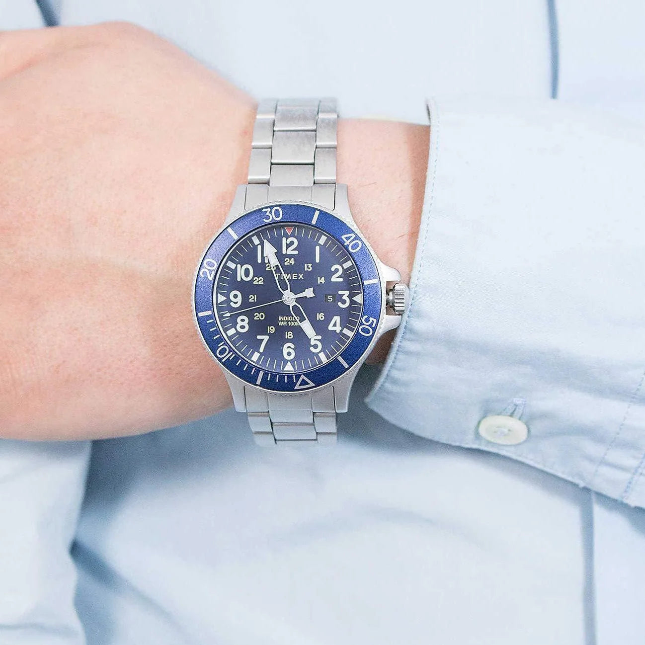 Timex Men's Silver Stainless Steel Watch, Blue Dial | TW2R46000-4