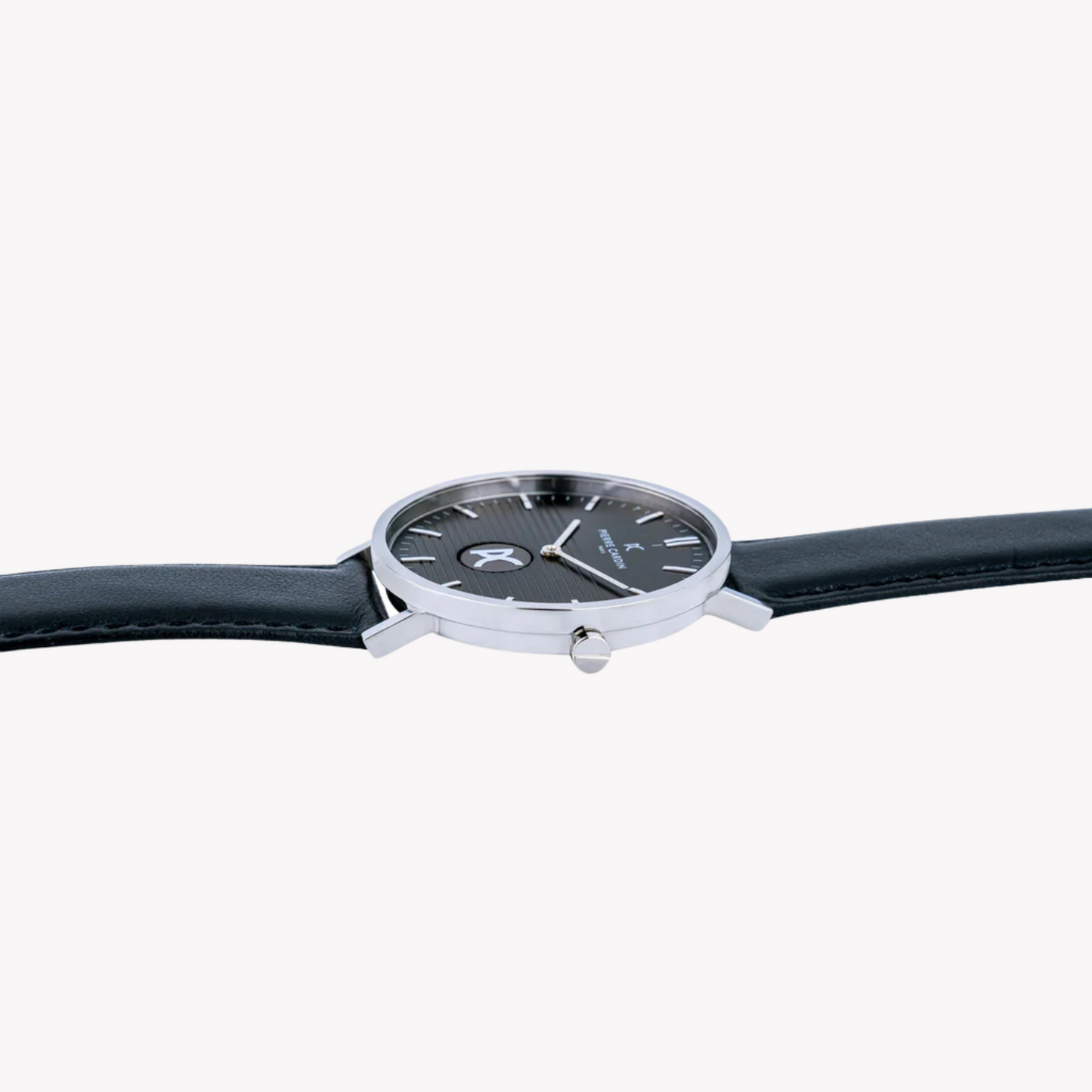 Pierre Cardin Men's Black Leather Watch, Silver Case | CBV.1049-2