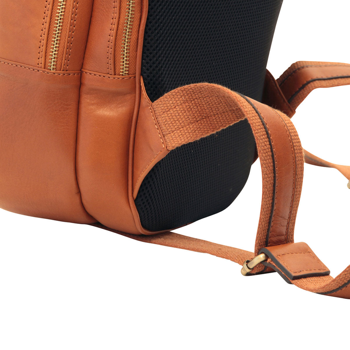 Leather backpack with exterior zip pockets - Brown Colonial-1