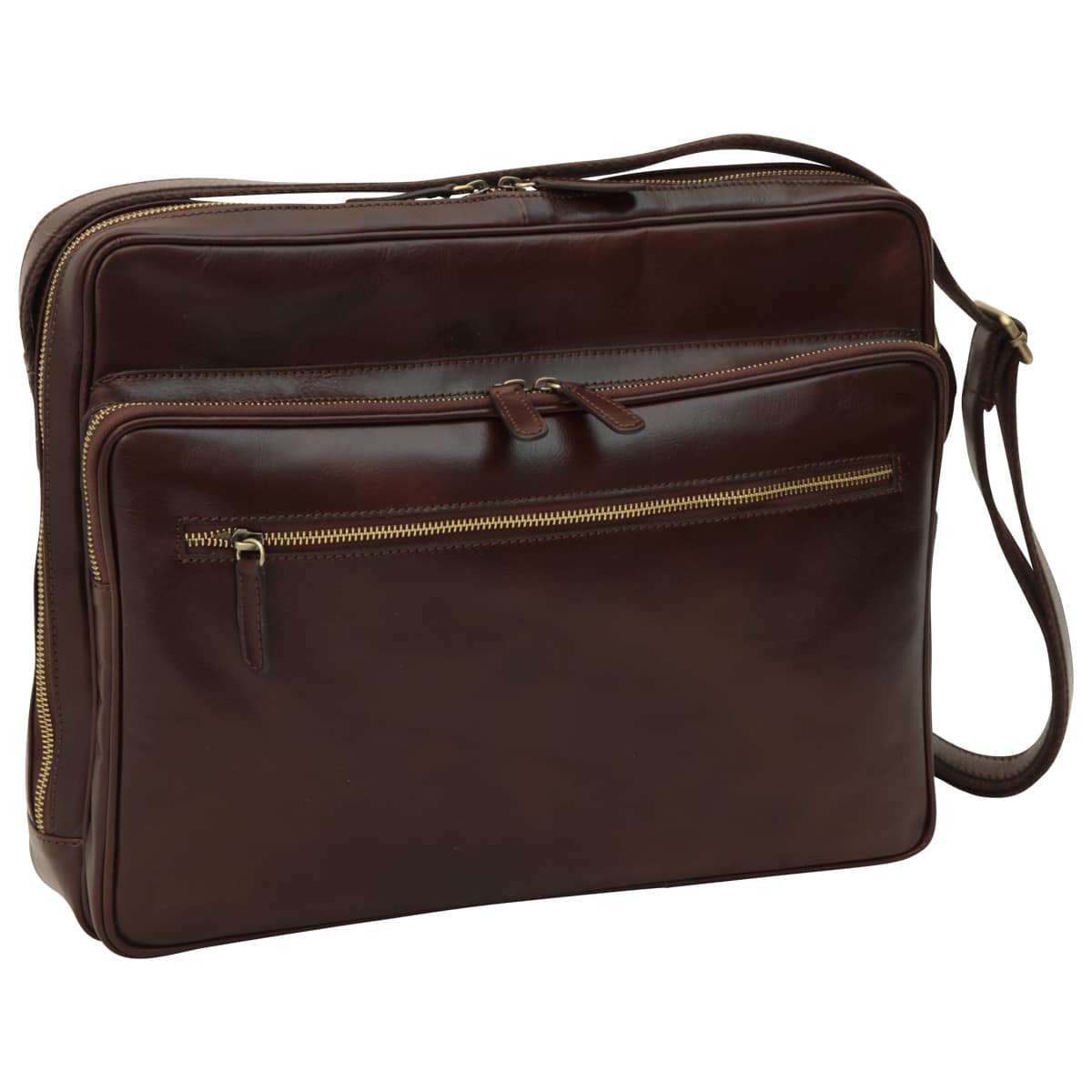 Large leather bag with zip closures - Dark Brown-0