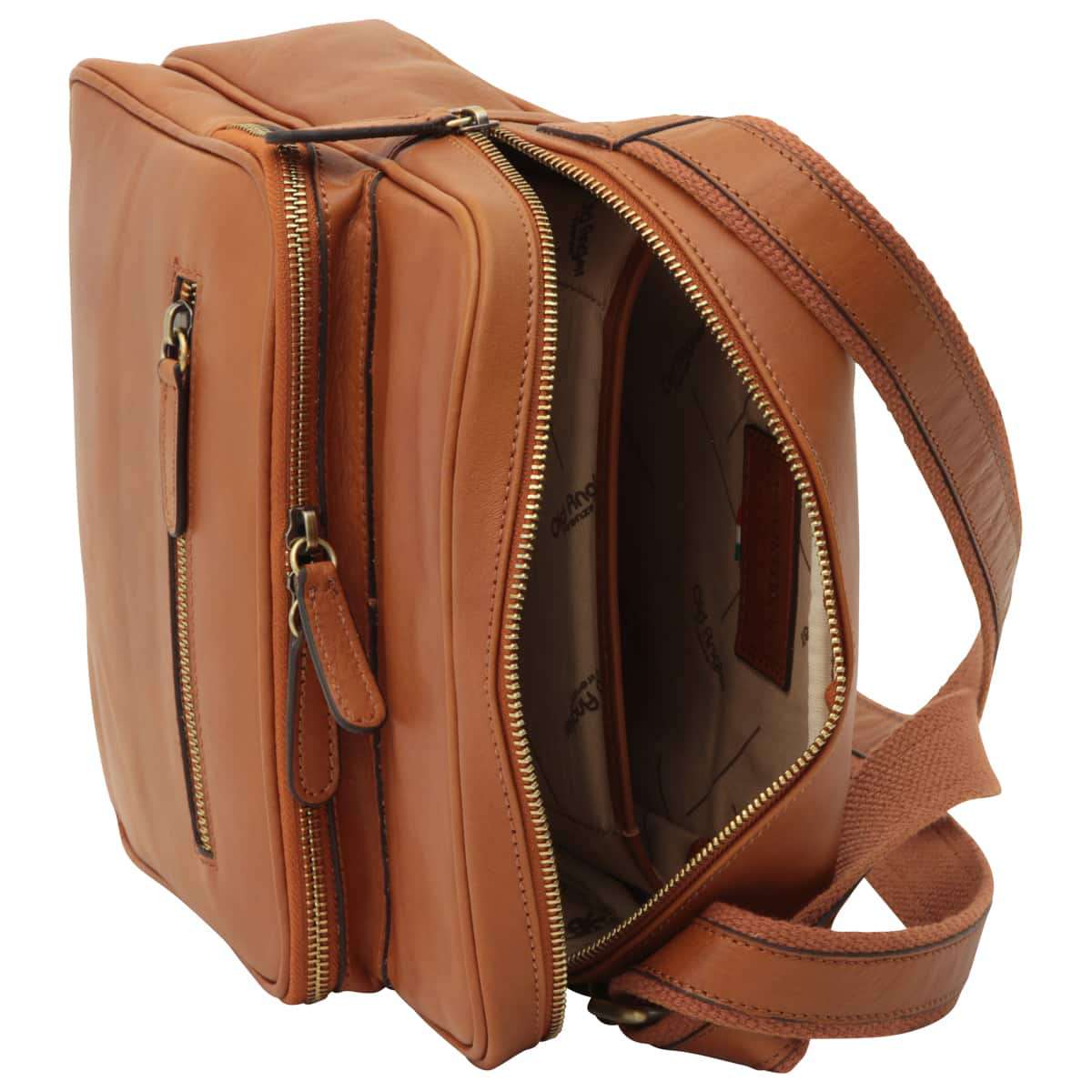 Small leather bag with zip closures - Brown Colonial-1