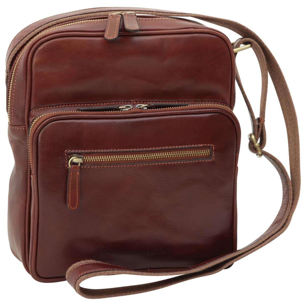 Small leather bag with zip closures - Brown-0