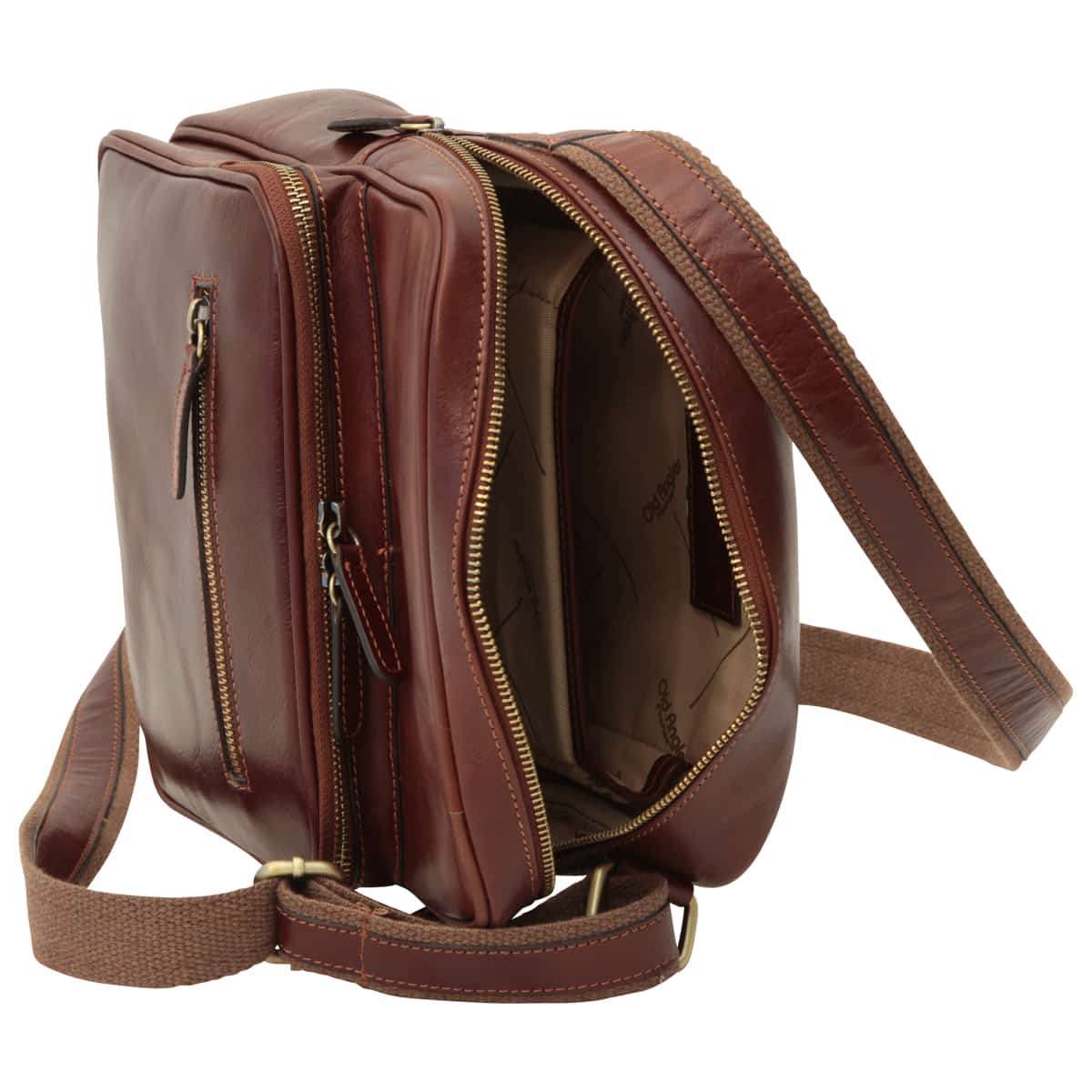 Small leather bag with zip closures - Brown-1