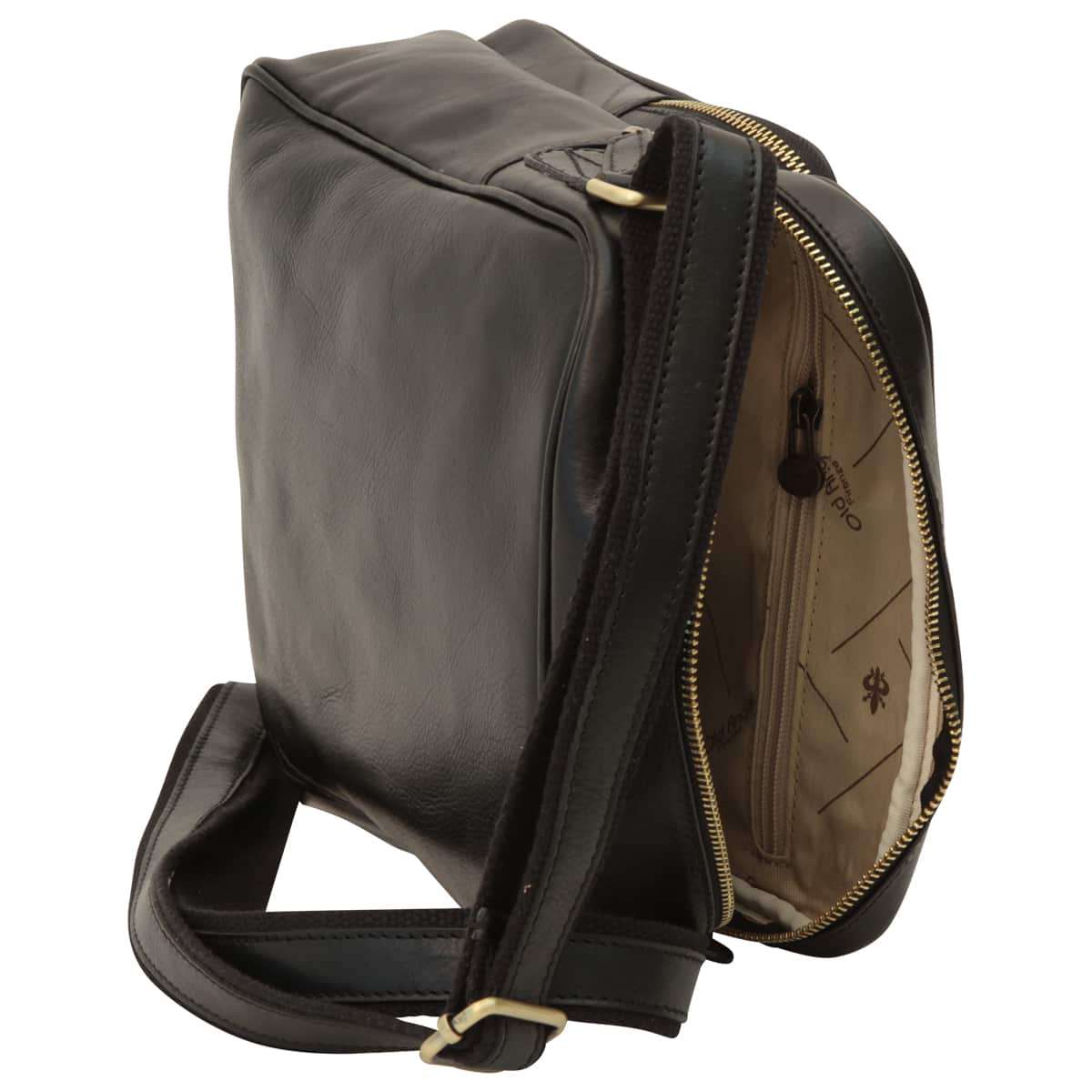 Messenger in pelle con chiusura a zip (Piccola).- Black-1