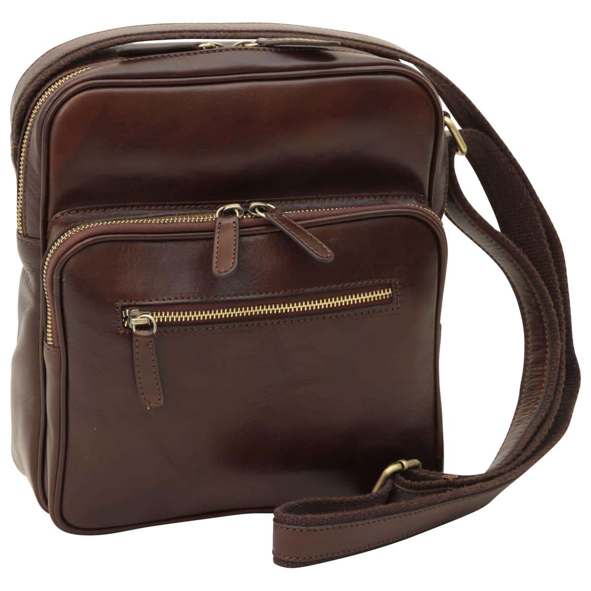 Small leather bag with zip closures - Dark Brown-0