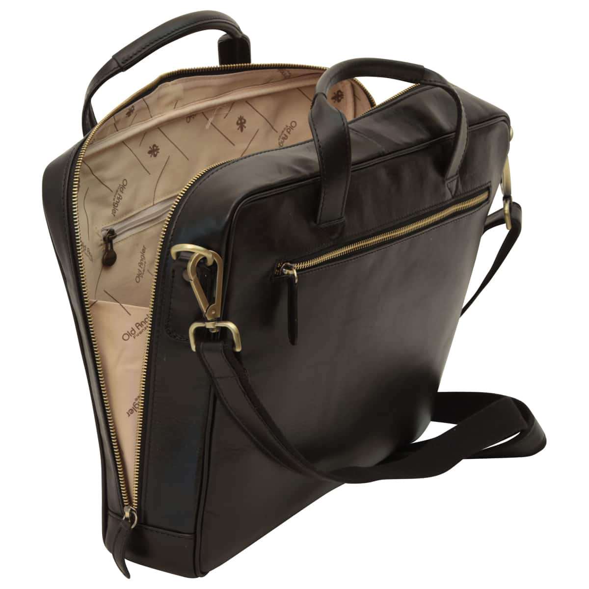 Leather Briefcase with zip closure - Black-1