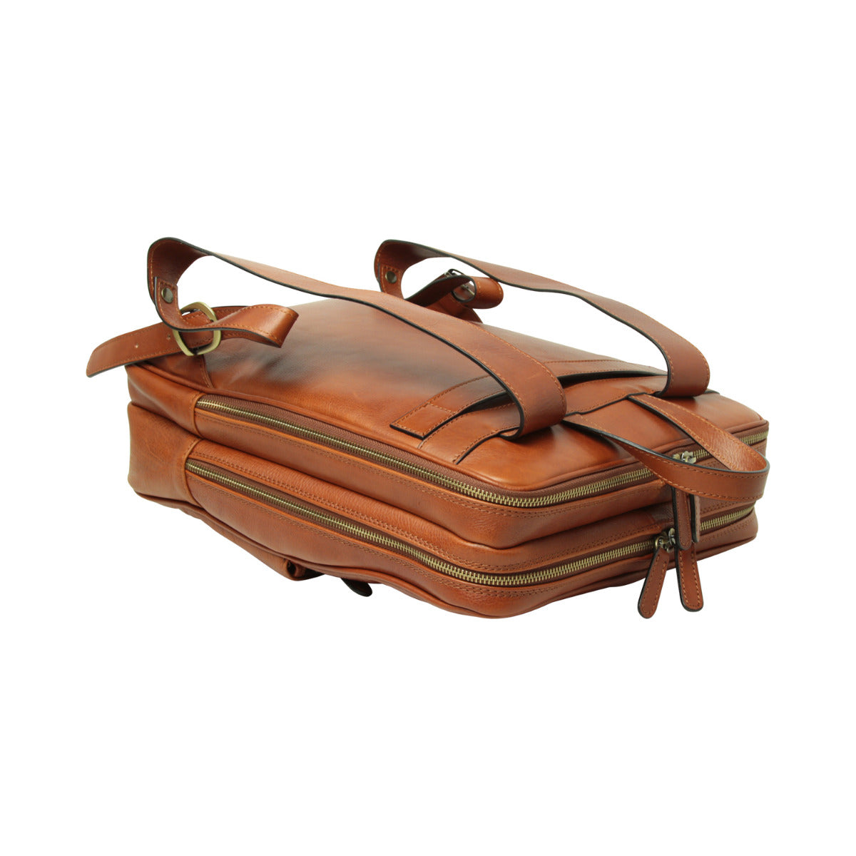 Leather back pack with backside troller strap - teak-1