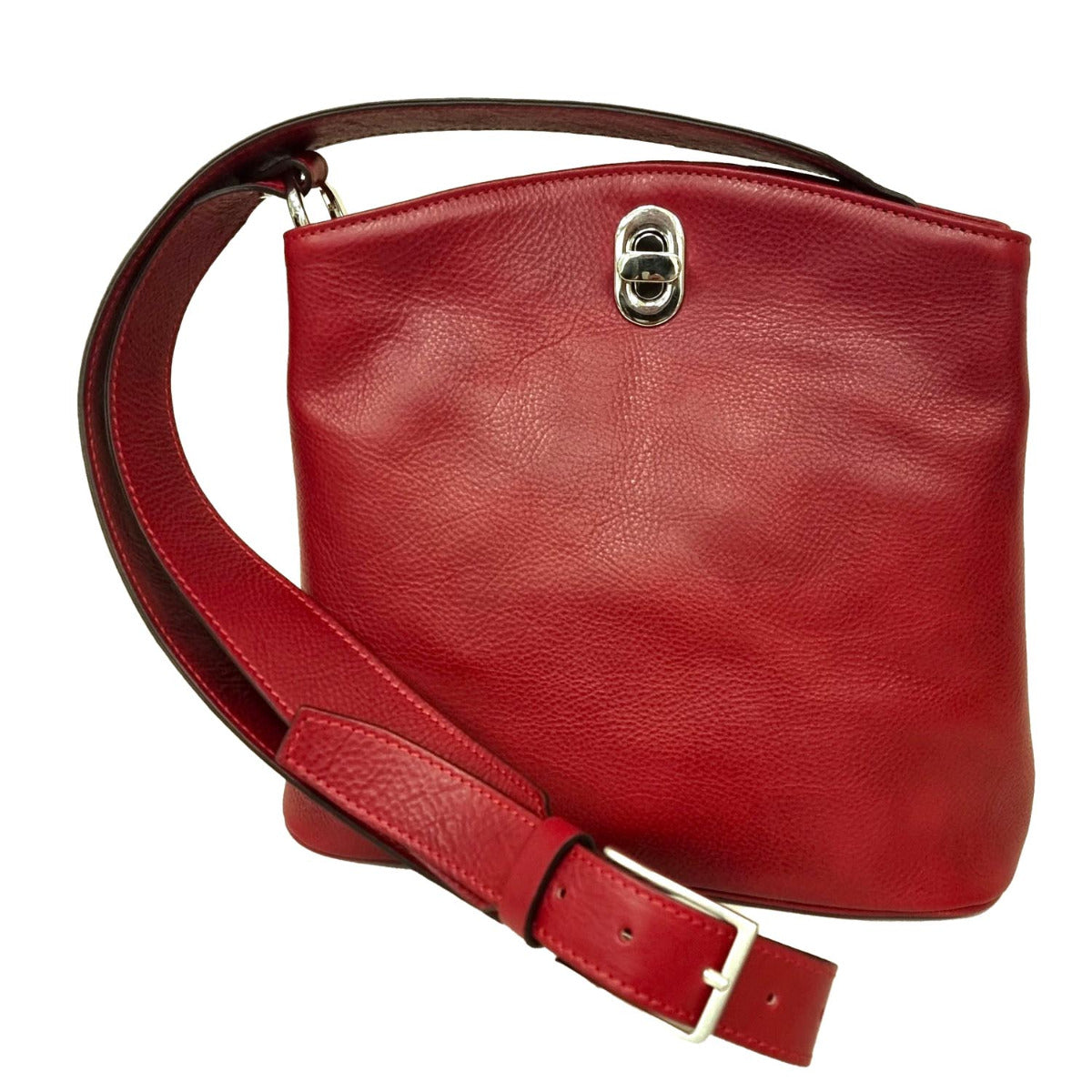 LEATHER BUCKET BAG-RED-0