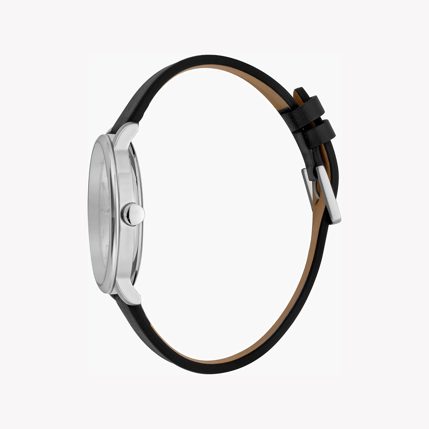 Esprit Men's Black Leather Watch, Silver Dial | ES1G201M0035-1